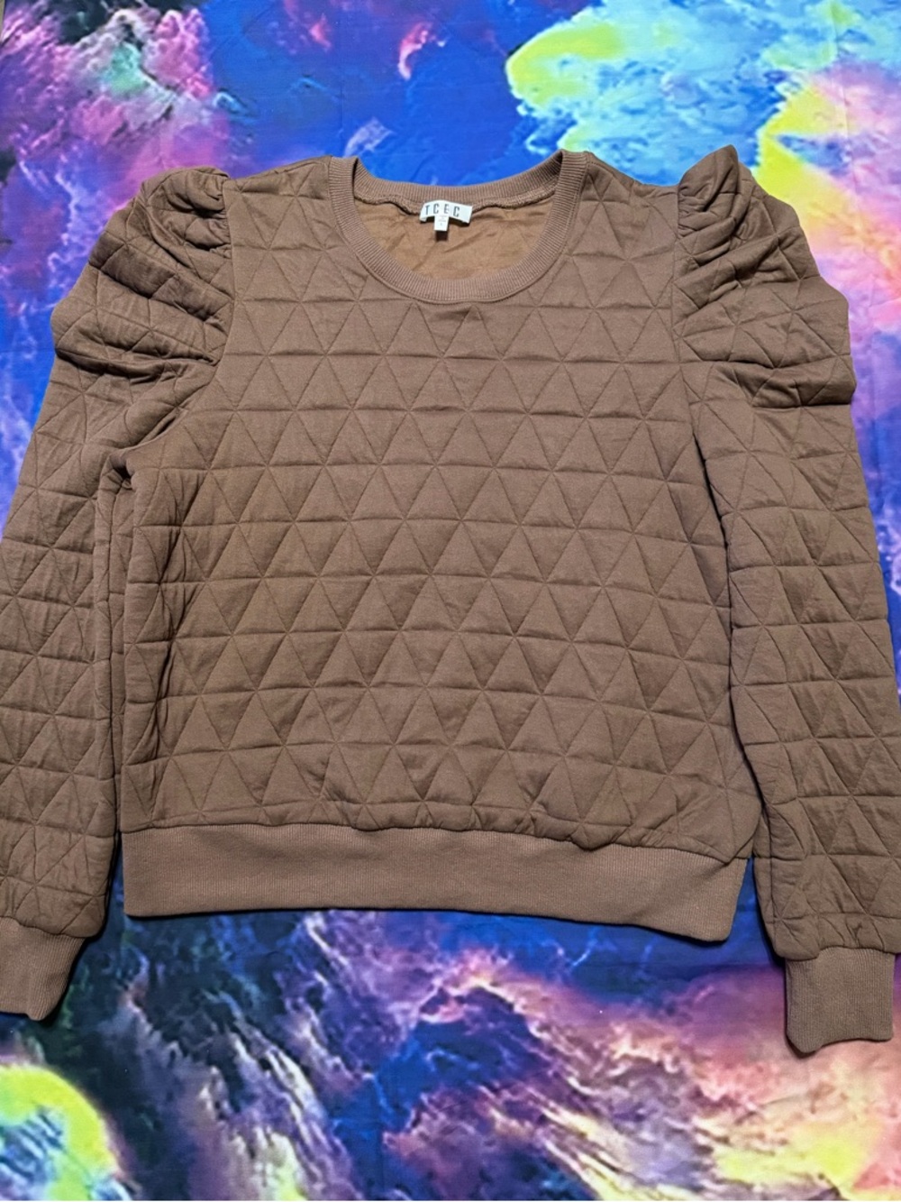 TCEC Quilted Puff Sleeve Sweatshirt - Brown
